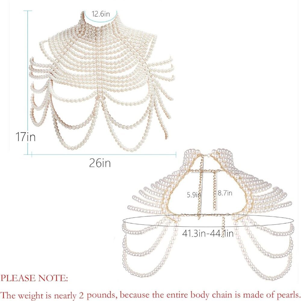 Pearl Body Chain Bra - Fashion Shoulder Necklaces Bra Chain Body Jewelry - Picture 4 of 6